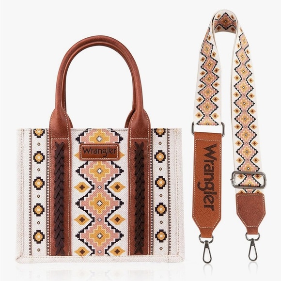 Wrangler Brown and Cream Satchel with Geometric Pattern - Picture 3 of 5